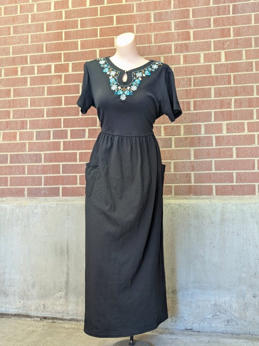 Vintage Y2K White Stag Black Maxi Dress Floral Western Modest Boho Prairie Sz M
